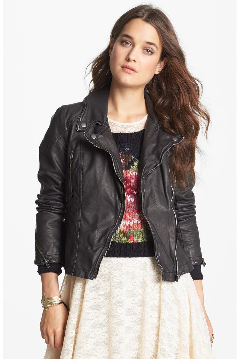 Distressed Faux Leather Moto Jacket, Main, color, DISTRESSED BLACK