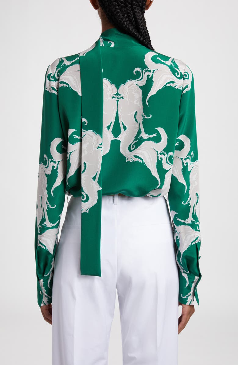 Valentino Garavani Mermaid Print Tie Neck Silk Crêpe de Chine Shirt, Alternate, color, 