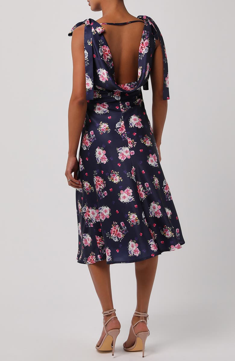 Lulus Henrieta Tie Strap Midi Dress, Alternate, color, Navy Multi