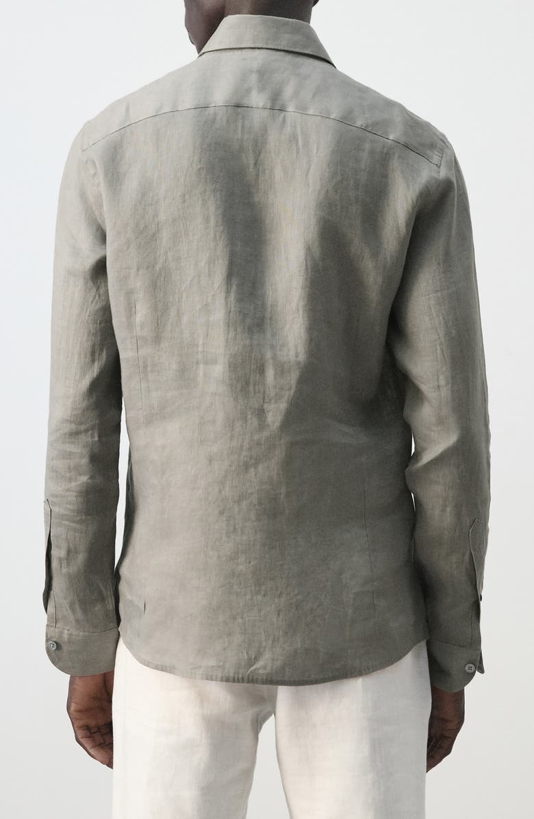 MANGO Slim Fit Linen Button-Up Shirt, Alternate, color, Medium Brown