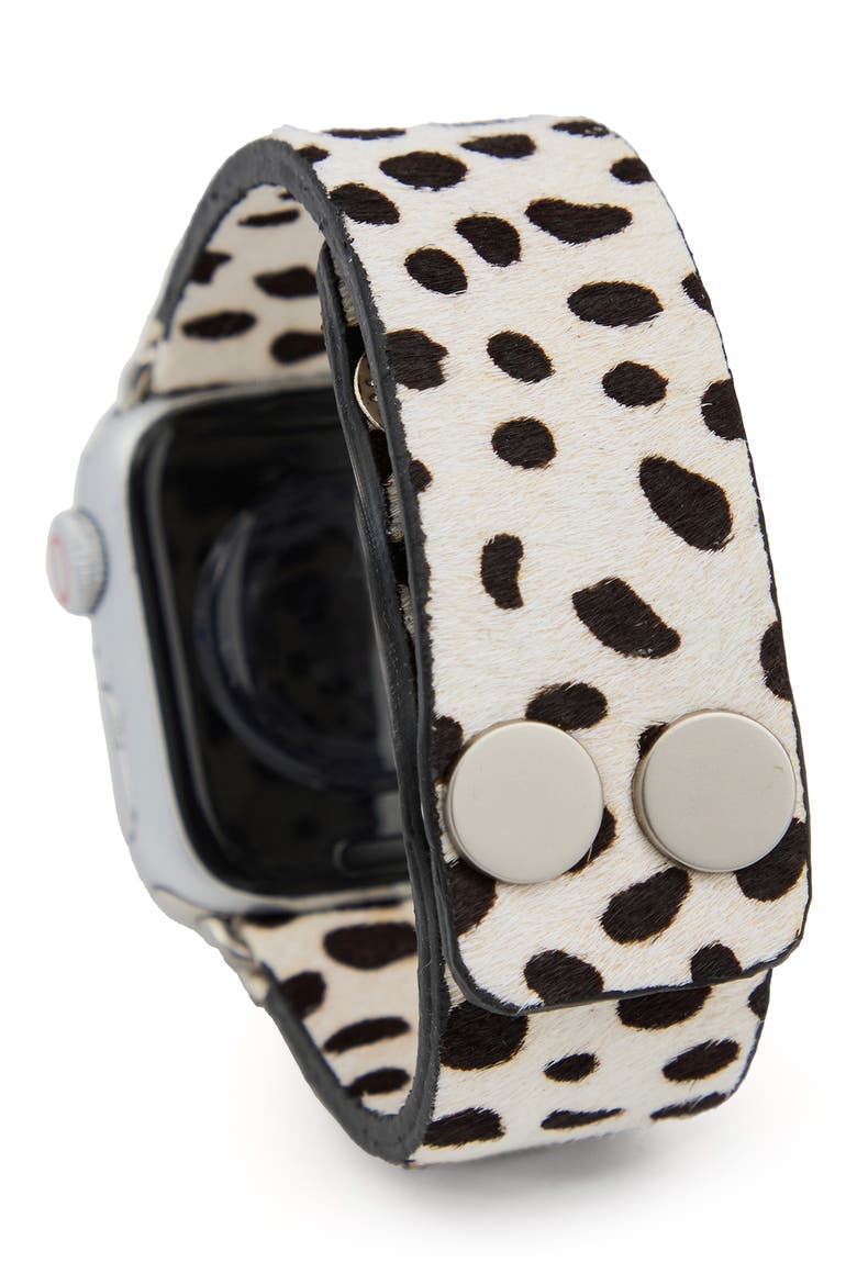 Spotted Genuine Calf Hair Apple Watch® Watchband, Alternate, color, BLACK AND WHITE