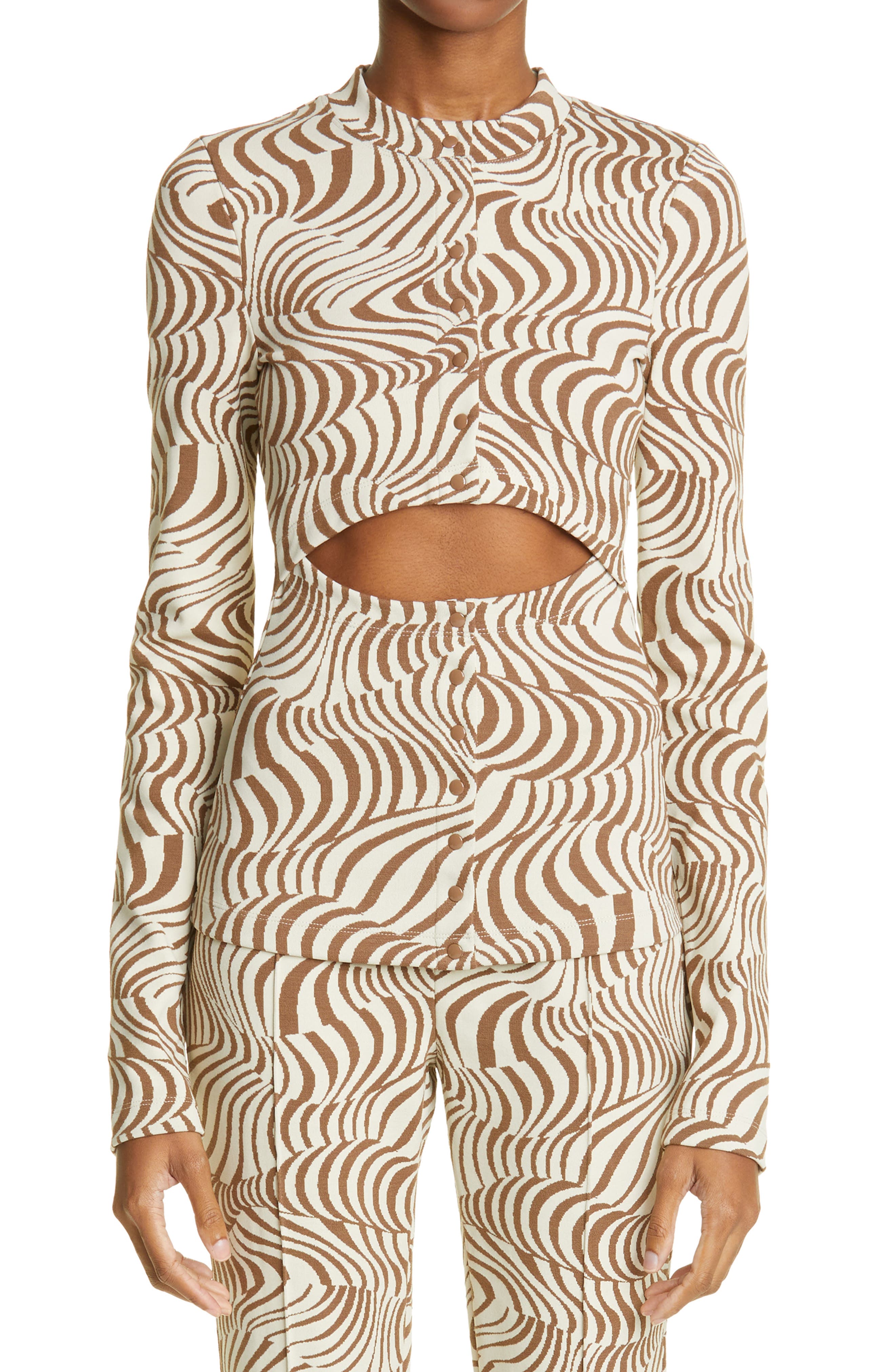 Eckhaus Latta Pop Cutout Wavy Print Cardigan (Women) | Nordstrom