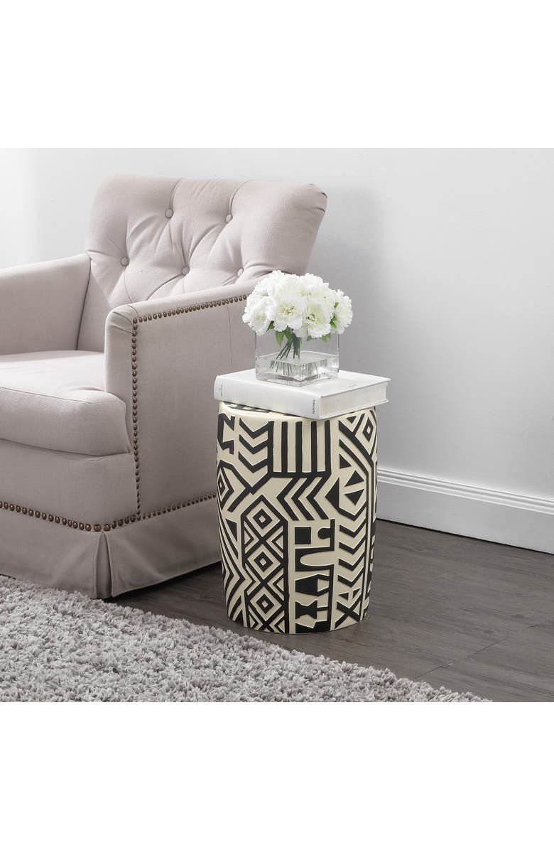 JONATHAN Y Rafi 17.75" MidCentury Modern Geometric Drum Garden Stool, Alternate, color, Black/Cream