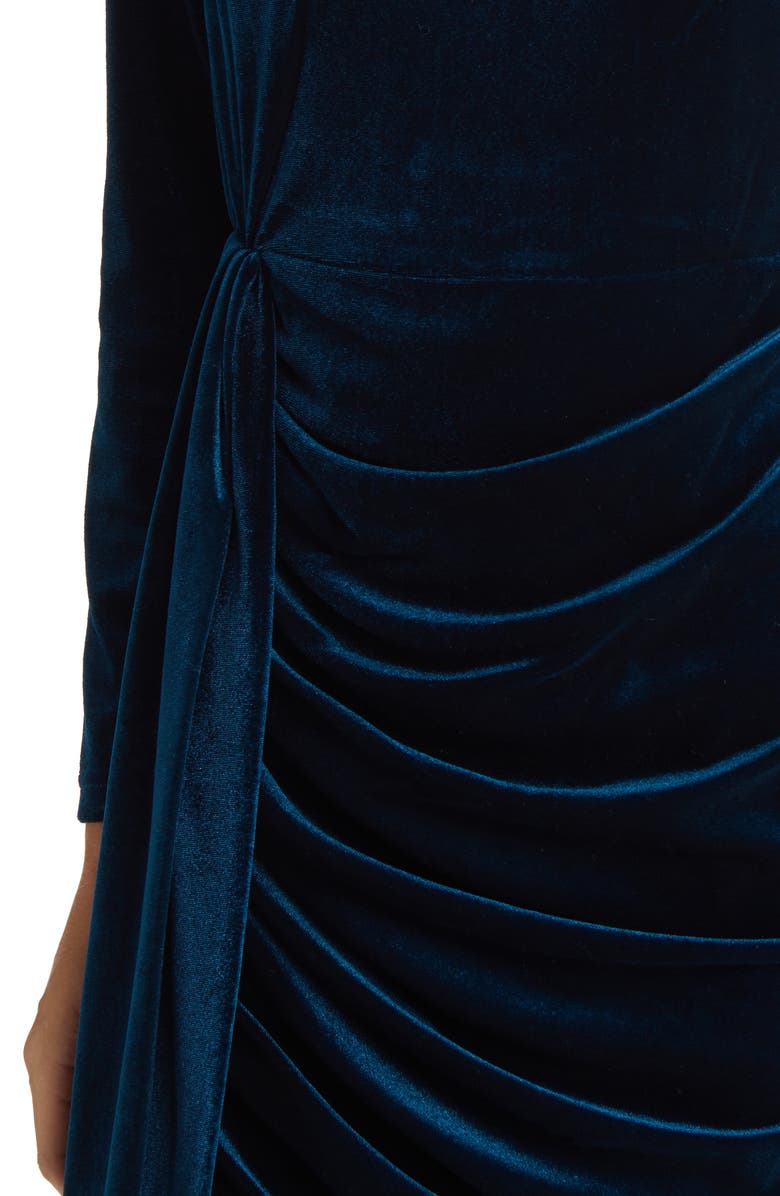 Tahari ASL Beaded Drape Long Sleeve Stretch Velvet Dress, Alternate, color, 