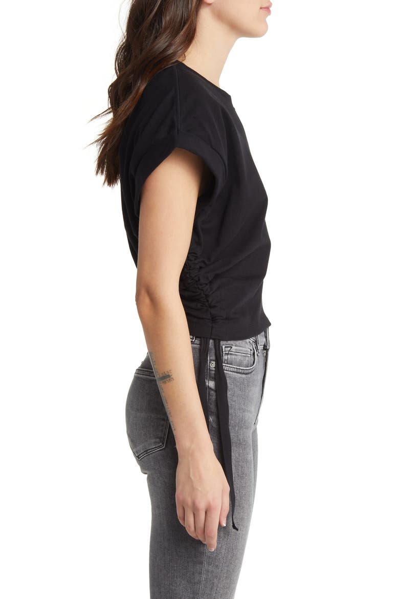 Mira Side Ruched Cotton Crop Top, Alternate, color, BLACK