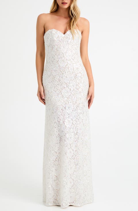 Lindsey Sequin Lace Strapless Gown