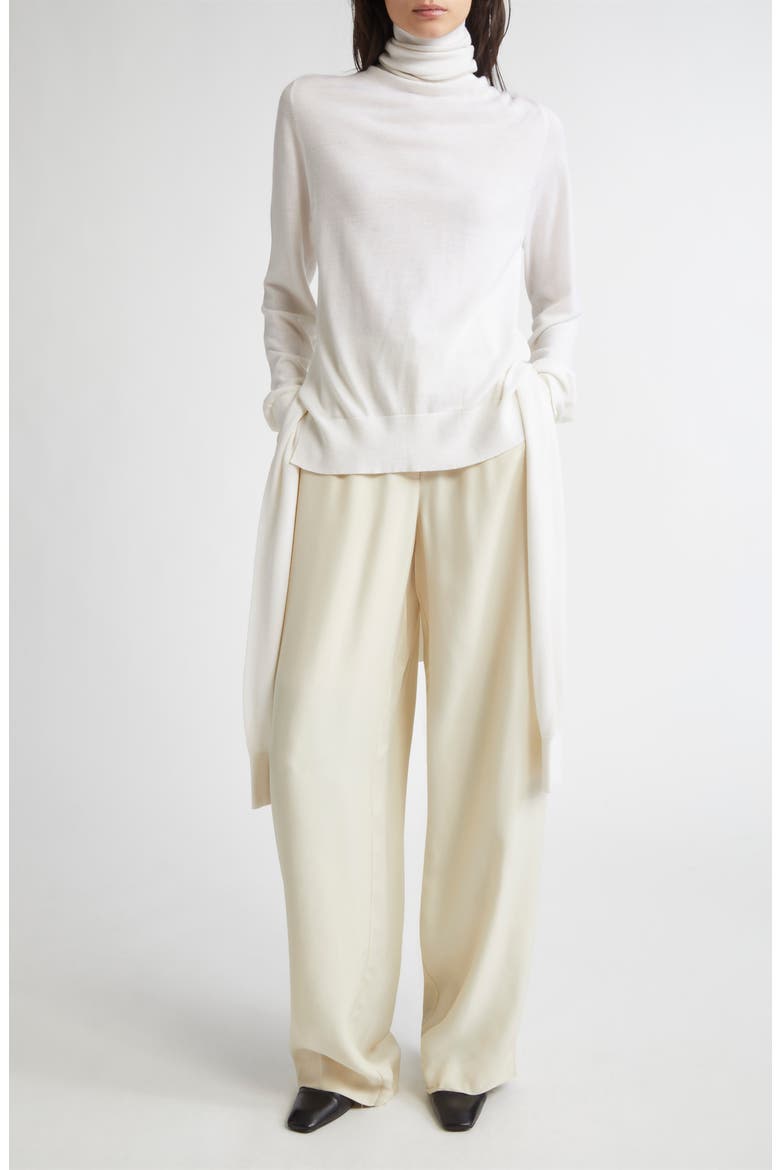 Double Sleeve Wool & Silk Turtleneck Sweater, Main, color, WHITE