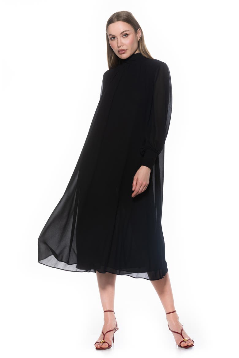 Kehlani Long Sleeve Chiffon Midi Dress, Alternate, color, BLACK