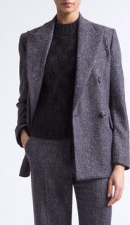 Eleventy Double Breasted Sequin Detail Alpaca Blend Blazer