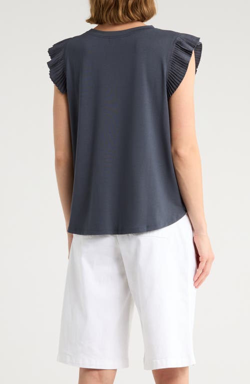 Democracy Mix Media Plissé Sleeve T-shirt In Black