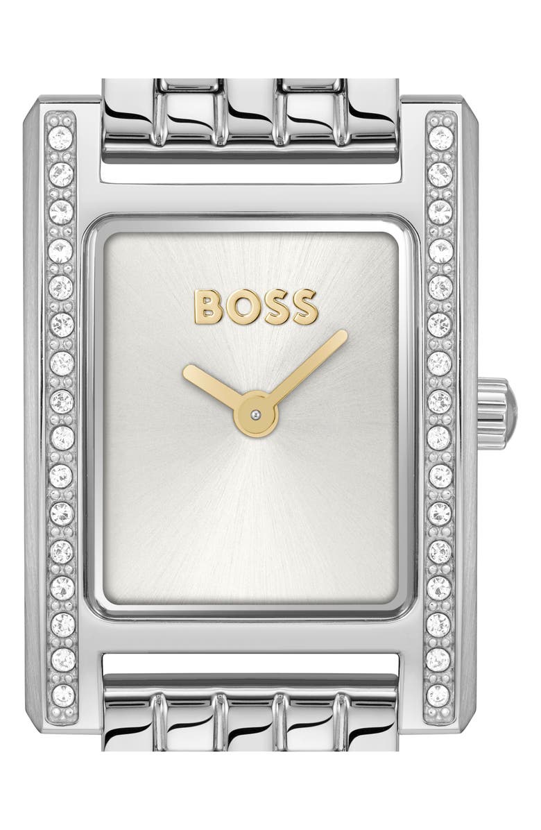 BOSS Lucy Precious Rectangular Watch, 18.5mm, Alternate, color, Silver