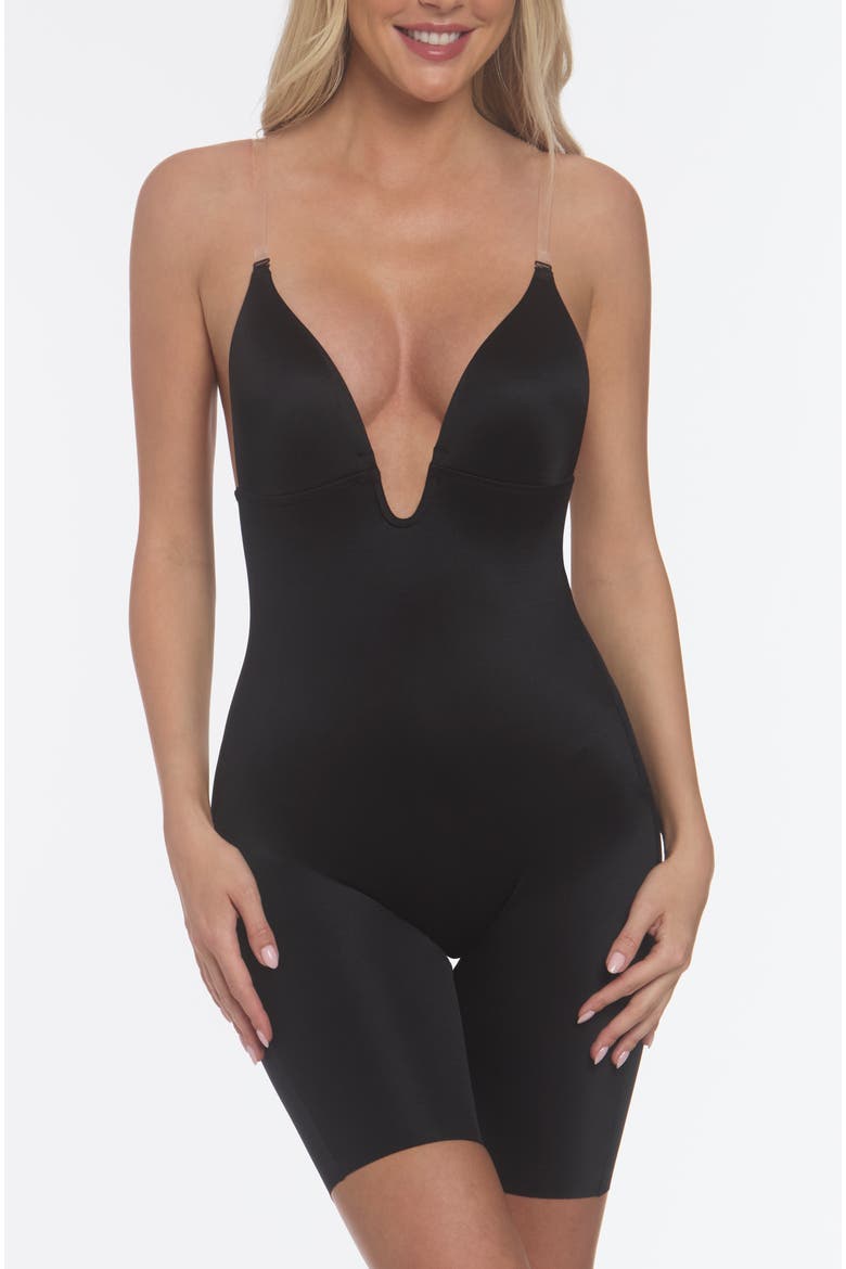 Unity U Plunge Low Back Thigh Shaping Bodysuit with Convertible Straps, Main, color, Black
