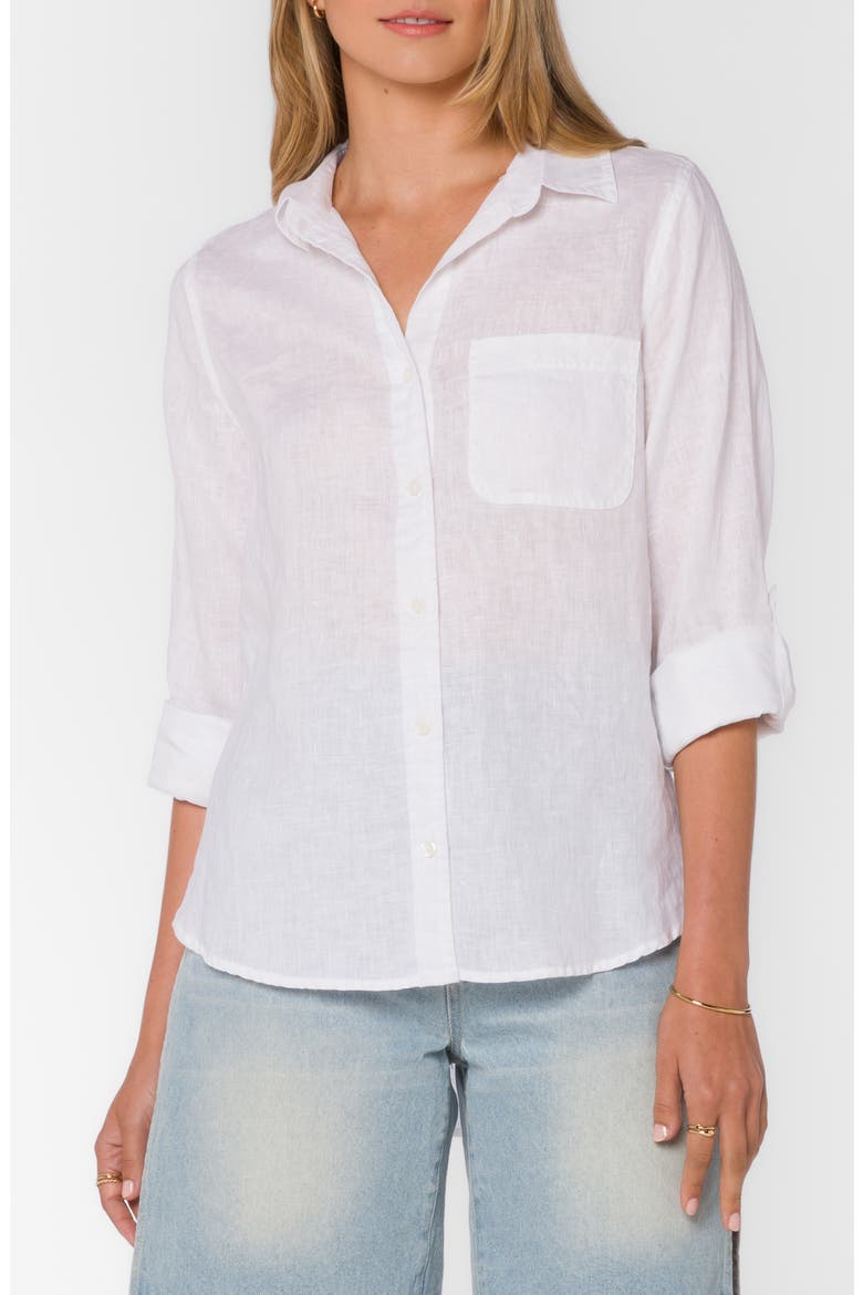 Elisa Linen Button-Up Shirt, Main, color, OPTIC WHITE