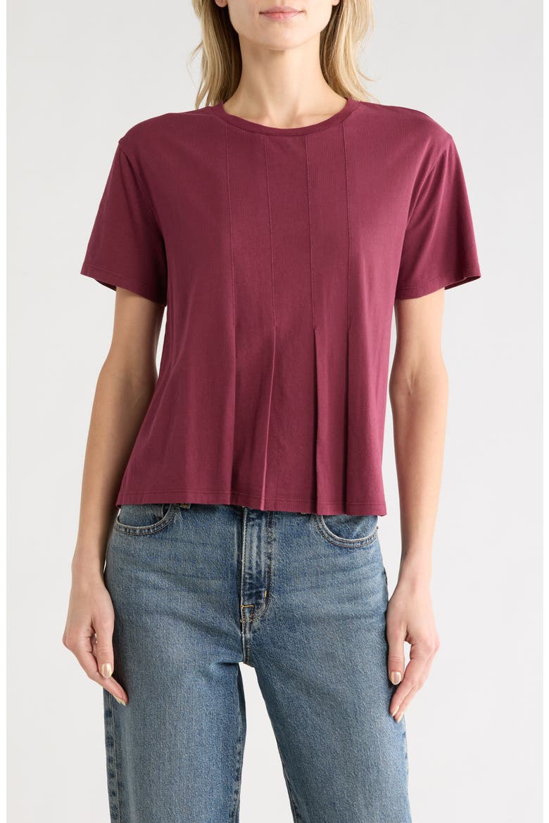 Short Sleeve Pleated Cotton T-Shirt, Main, color, BURGUNDY BANNER