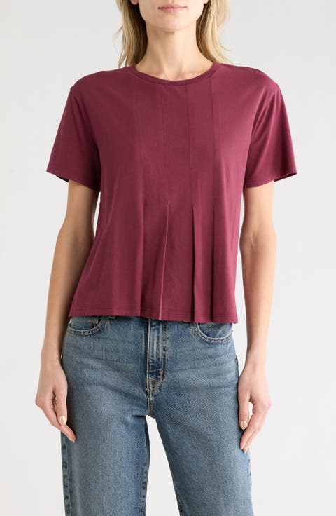 Short Sleeve Pleated Cotton T-Shirt