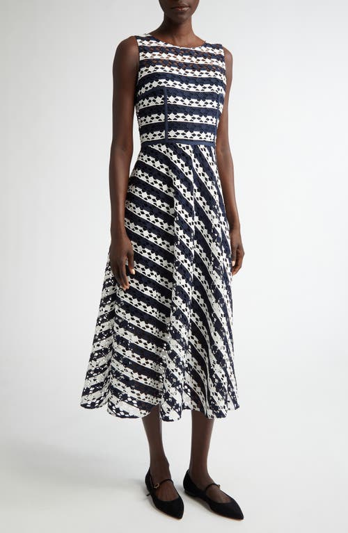 Akris Punto Dot Cut-out Guipure Fit-flare Midi Dress In Navy-cream