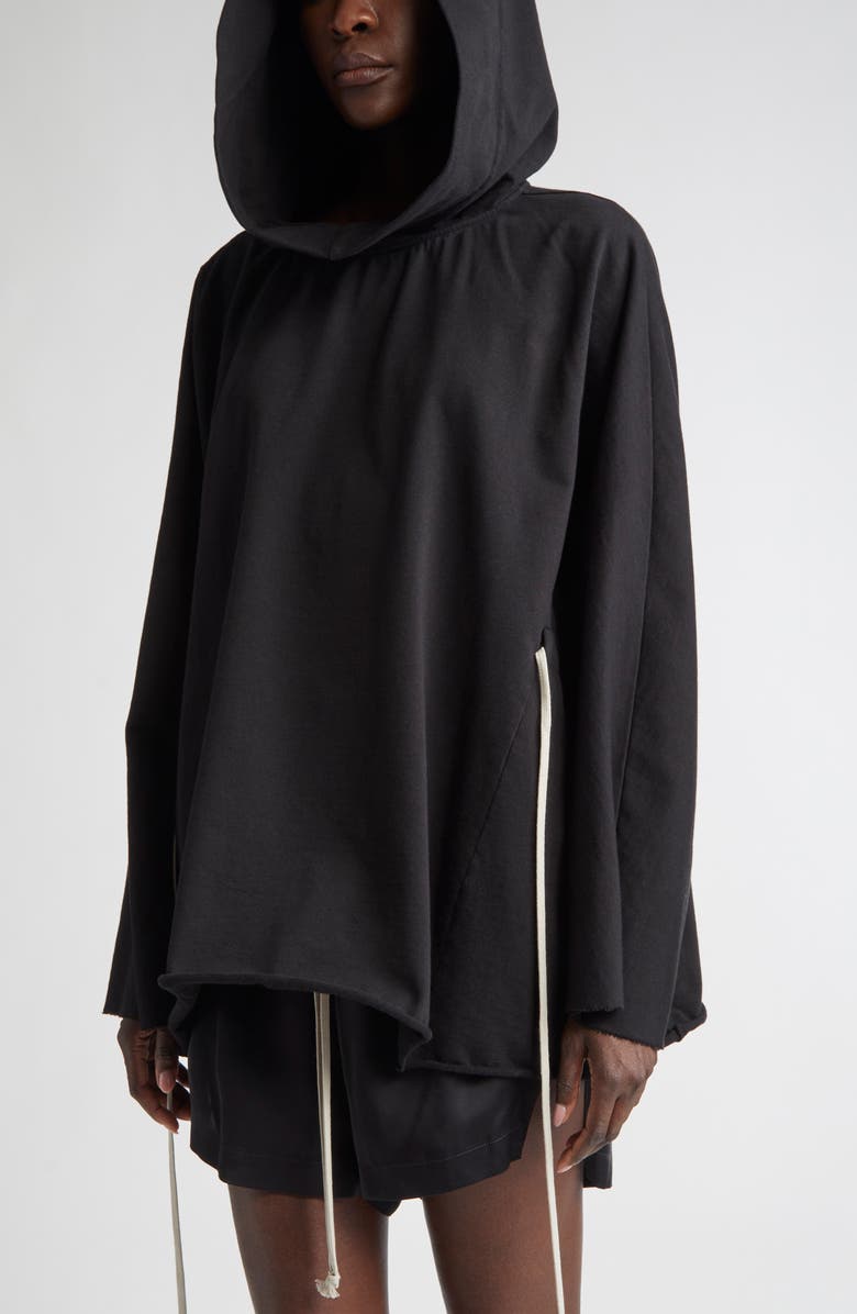 Rick Owens Tie Waist Cotton Hoodie, Alternate, color, 