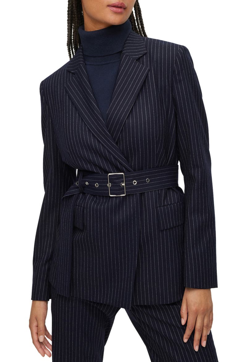 Jesene Belted Pinstripe Blazer, Main, color, OPEN MISCELLANEOUS