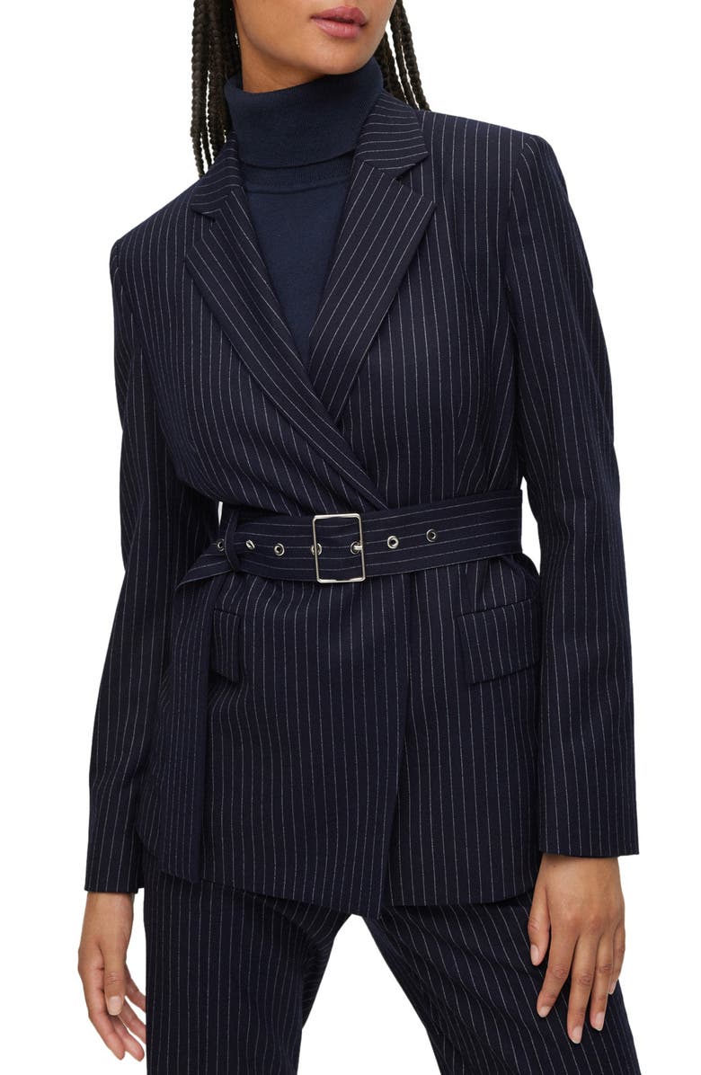 BOSS Jesene Belted Pinstripe Blazer, Main, color,