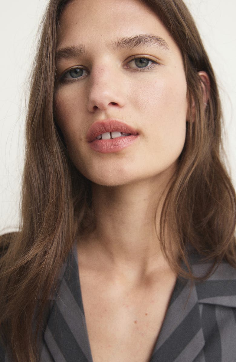 MANGO Stripe Cotton Pajama Top, Alternate, color, Grey