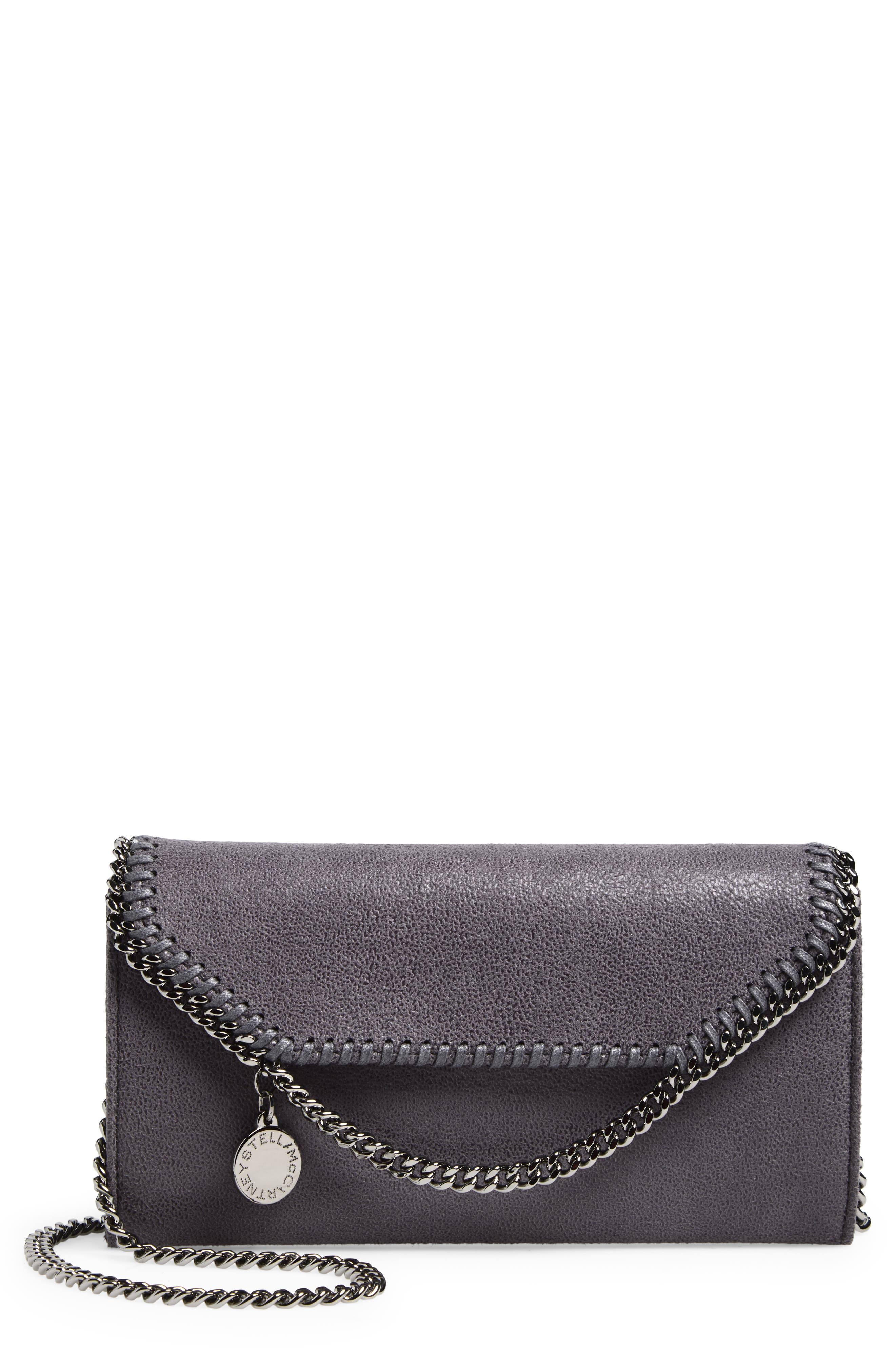 Stella Mccartney Falabella Shaggy Faux Leather Wallet On A Chain In Brown