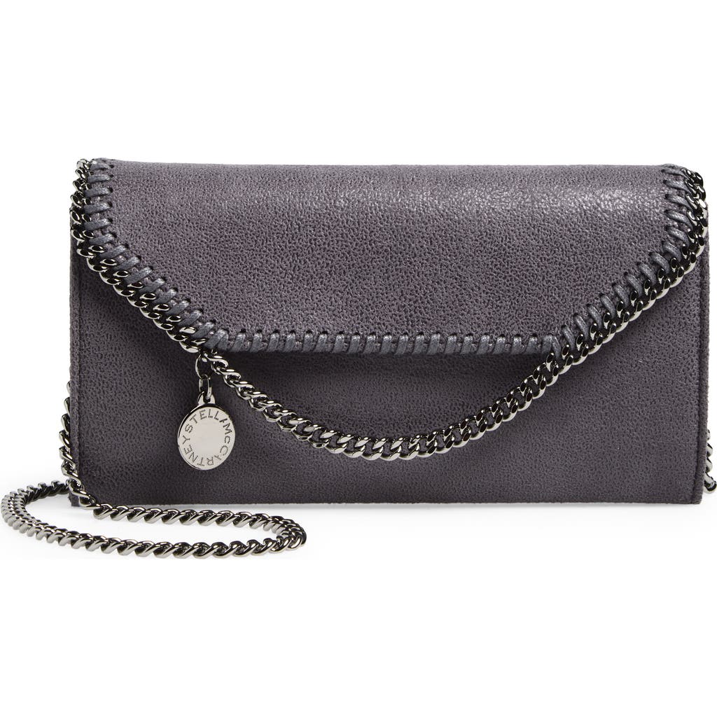 Stella Mccartney Falabella Shaggy Faux Leather Wallet On A Chain In Brown
