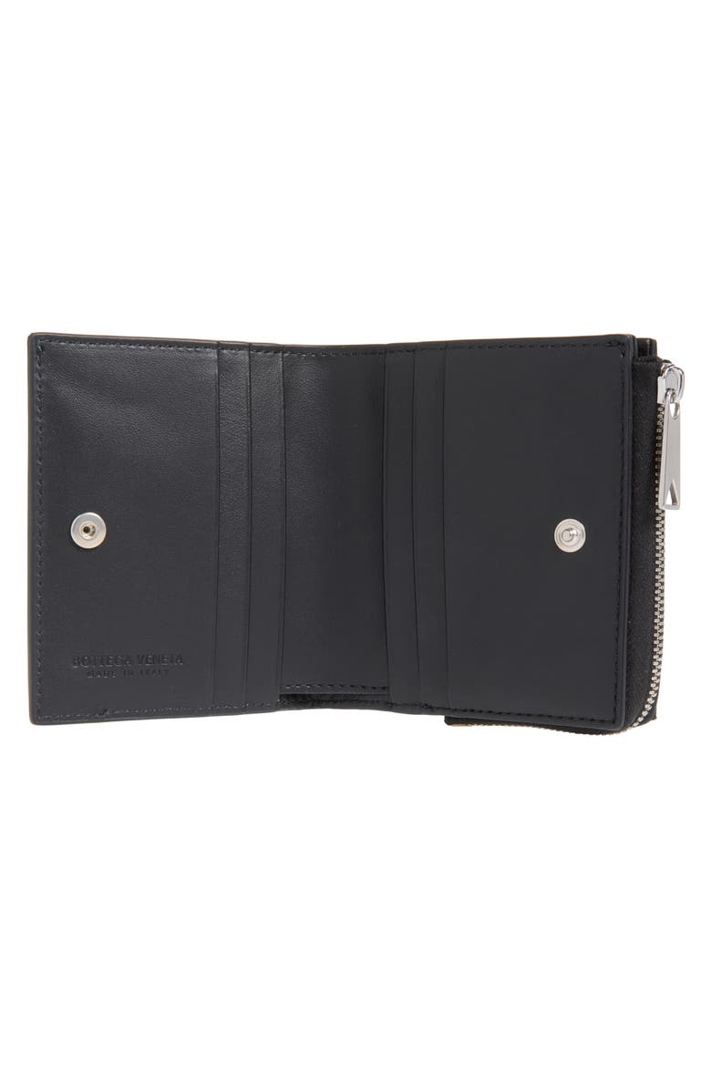 Small Intrecciato Leather Bifold Wallet, Alternate, color, 1283 BLACK/ SHAMROCK