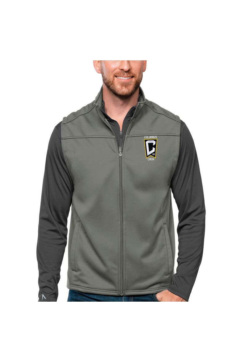 Men's Antigua Steel Columbus Crew Primary Team Logo Links Full-Zip Golf Vest, Main, color, Steel