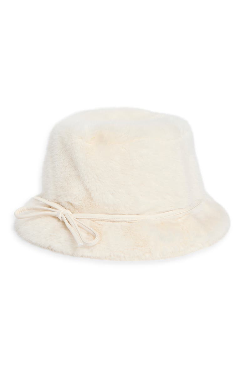 Faux Fur Bucket Hat, Main, color, BEIGE