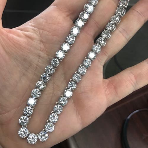 Bliss Diamond Huge 69 Ct Diamond Tennis Necklace 14k Gold 18" Lab Grown In 14k White Gold