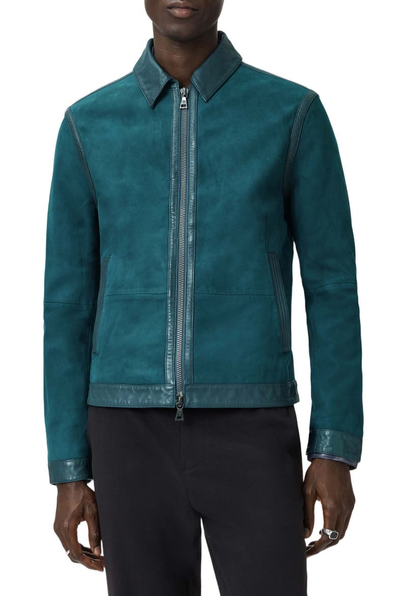 Jaxon Leather Trim Suede Jacket, Main, color, PEACOCK BLUE