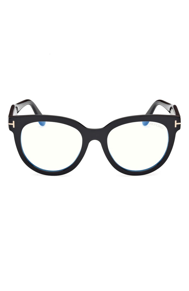TOM FORD 52mm Butterfly Blue Light Blocking Glasses, Main, color, Black