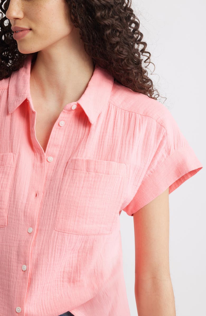Caslon<sup>®</sup> Cotton Gauze Button-Up Shirt, Alternate, color, Pink Geranium