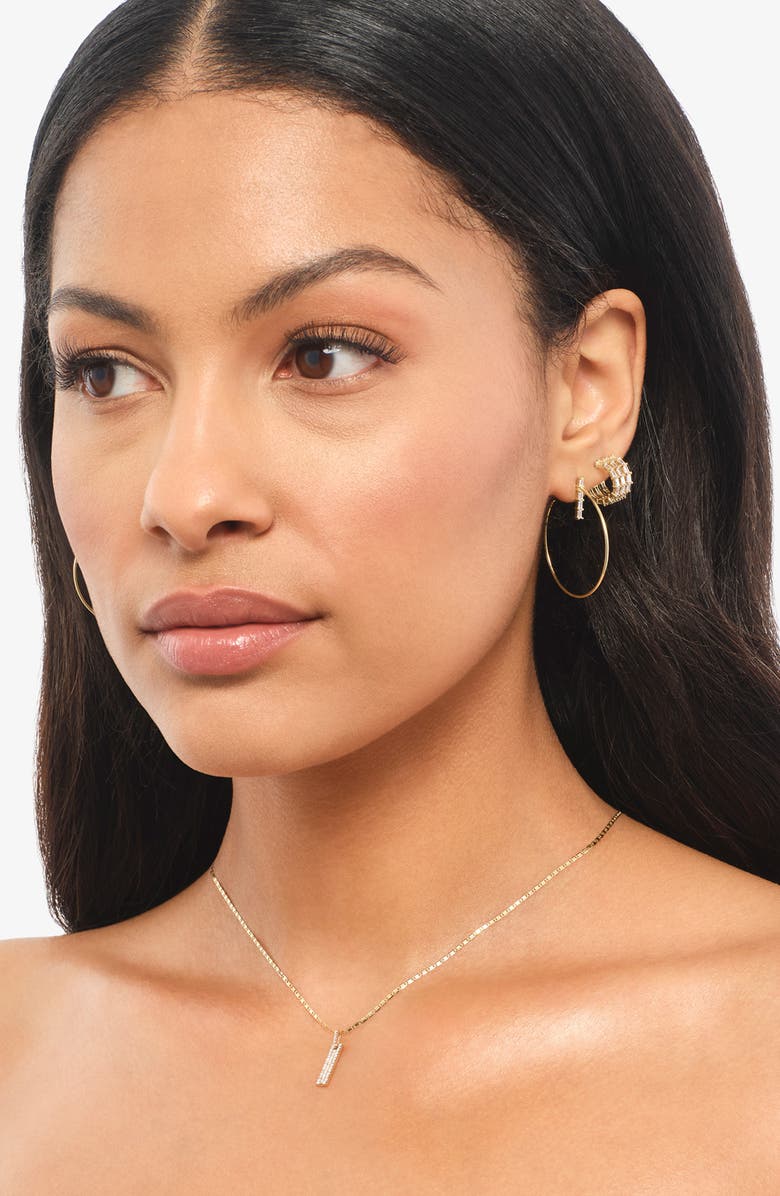 LANA Triple Row Baguette Diamond Huggies, Alternate, color, Yellow Gold