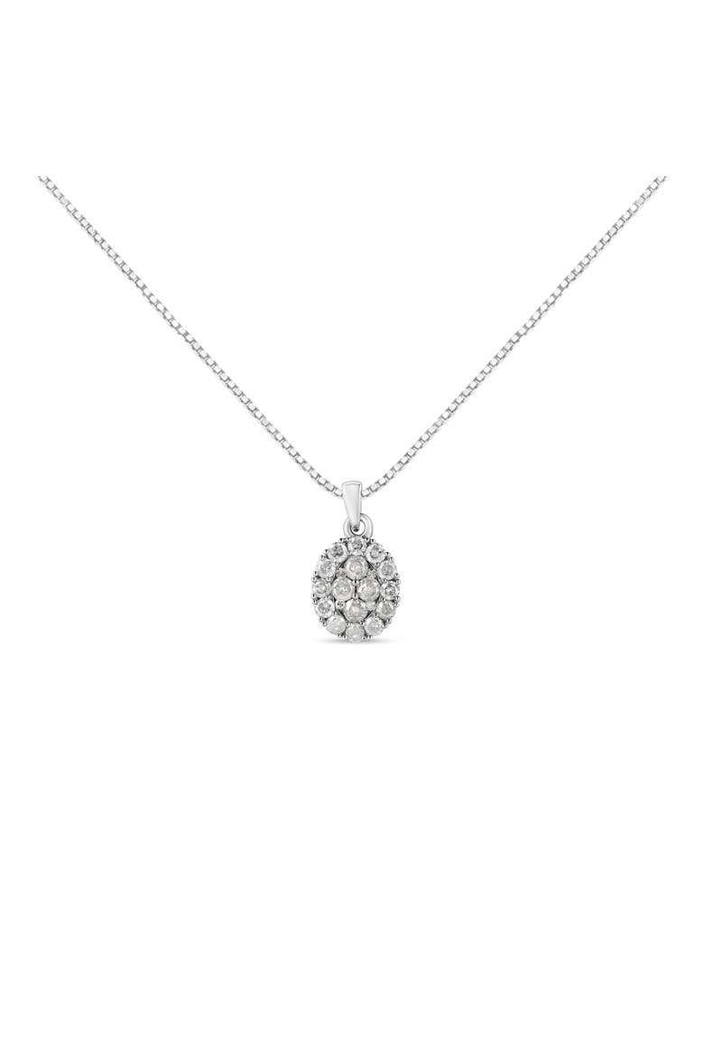 Silver 1 1/2 Cttw Diamond Oval Cluster Pendant Necklace, Main, color, White