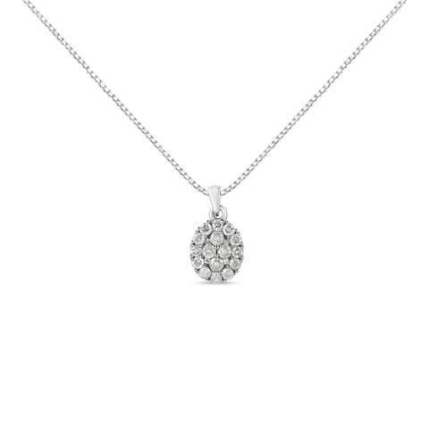 Silver 1 1/2 Cttw Diamond Oval Cluster Pendant Necklace
