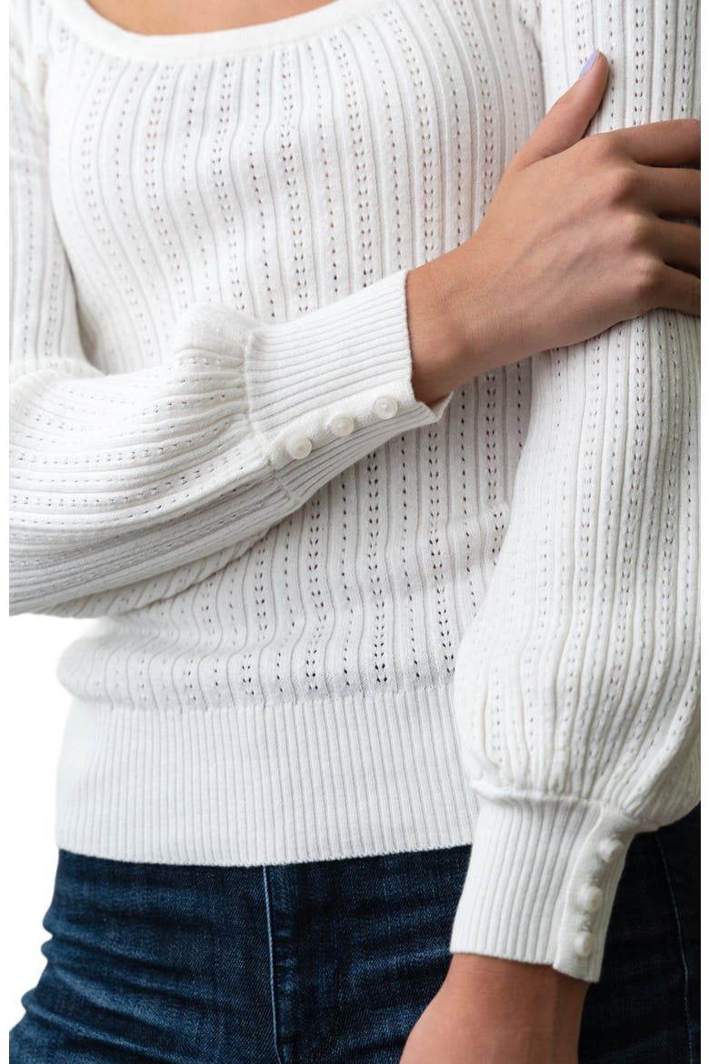 Women's Scoop Neck Pointelle Sweater, Alternate, color, White