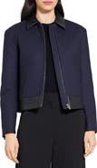 Theory Boxy Crop Jacket with Leather Trim