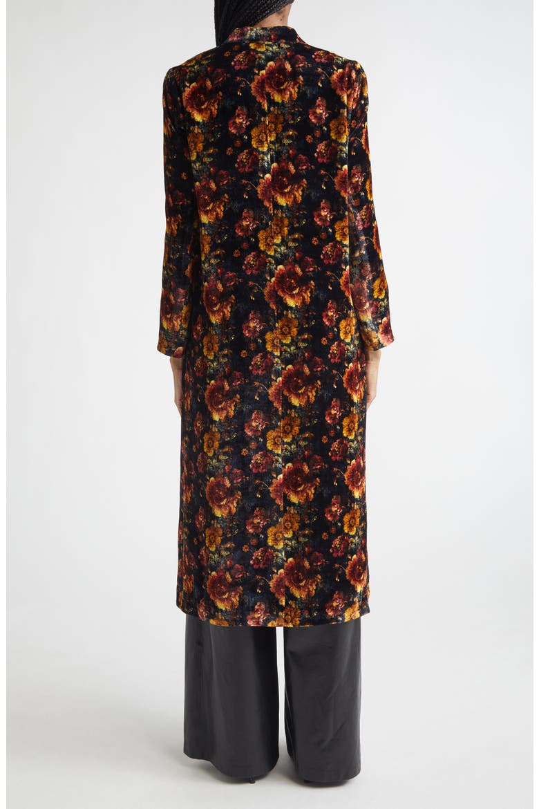 Drapey Floral Double Breasted Velvet Duster Coat, Alternate, color, ORANGE MULTI FLORAL