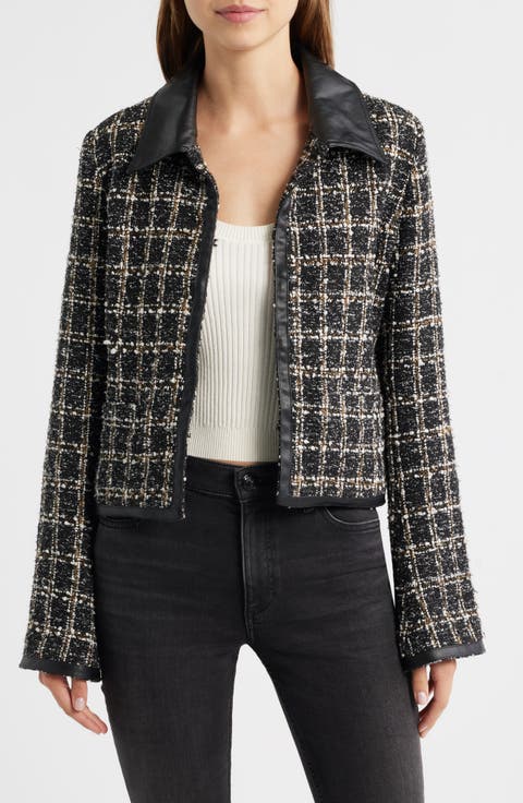 Eloise Faux Leather Trim Tweed Jacket