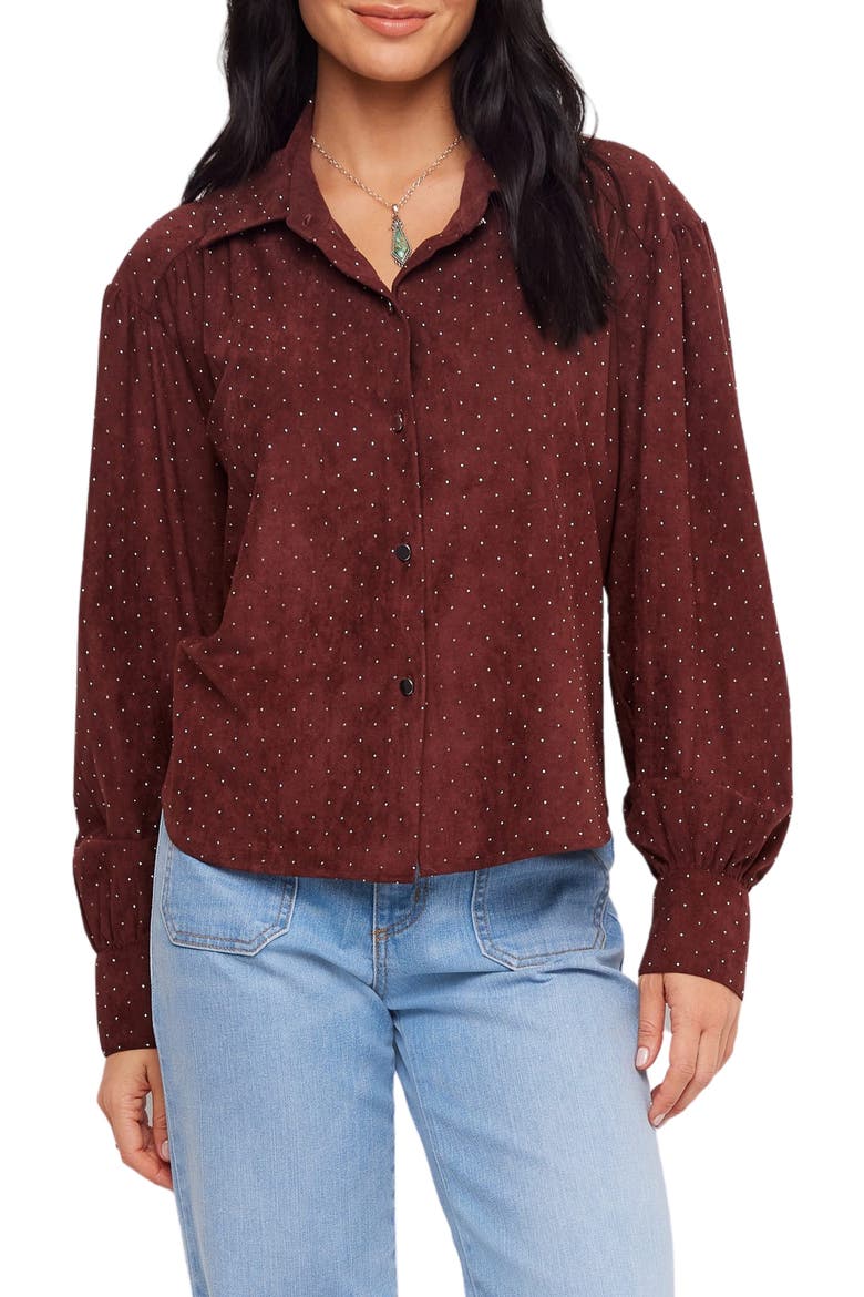 Embellished Faux Suede Shirt, Main, color, WINE