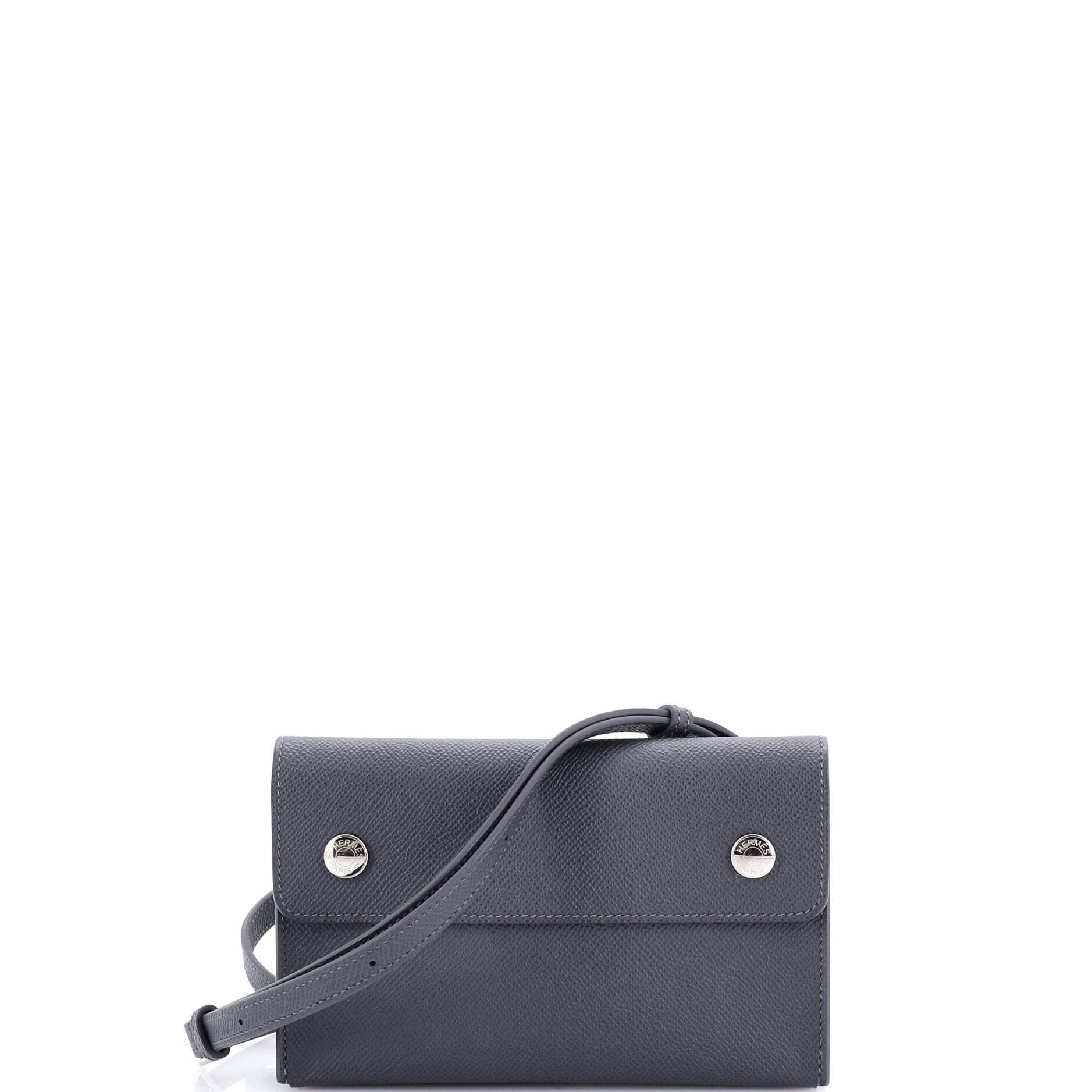 Pre-Owned Hermes Double Snap Pochette Crossbody Epsom, Main, color, Gris Misty