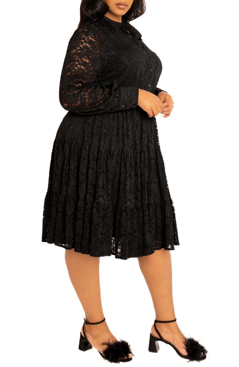 BUXOM COUTURE Lace Long Sleeve Shirtdress, Alternate, color, Black