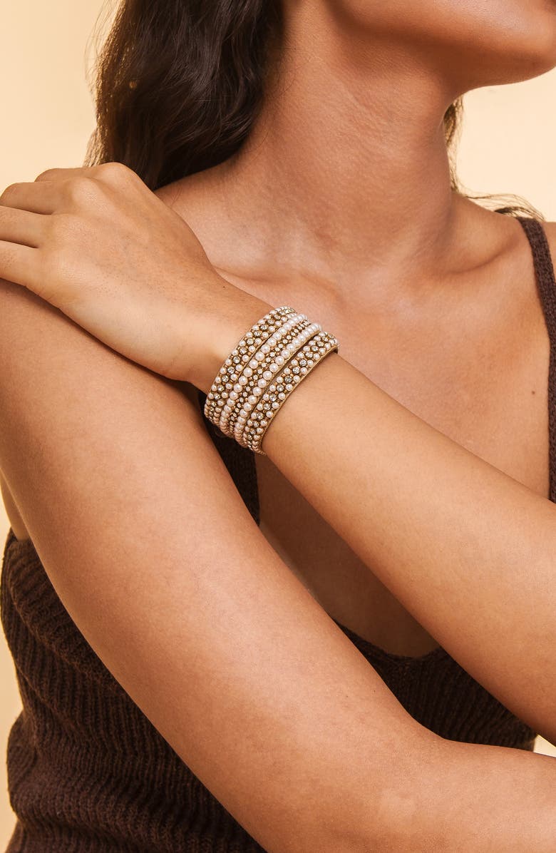 Deepa Gurnani Virginia Faux Pearl Cuff Bracelet, Alternate, color, 