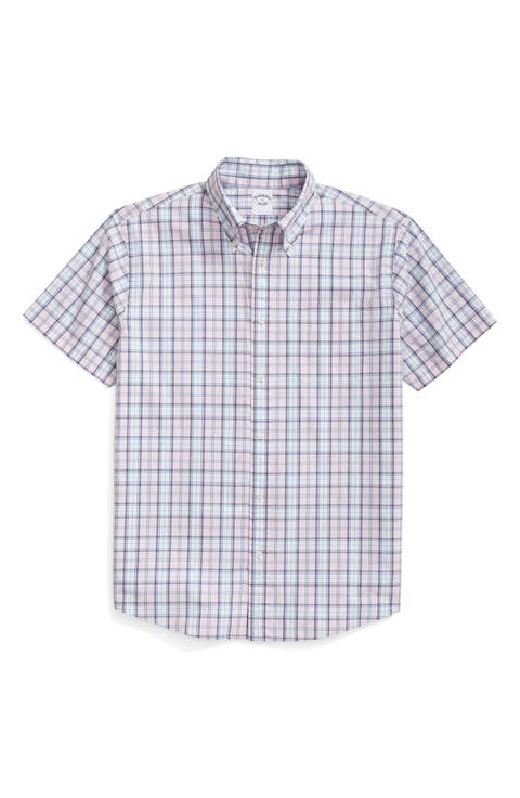 Friday Regular Fit Plaid Short Sleeve Cotton Poplin Button-Down Shirt
