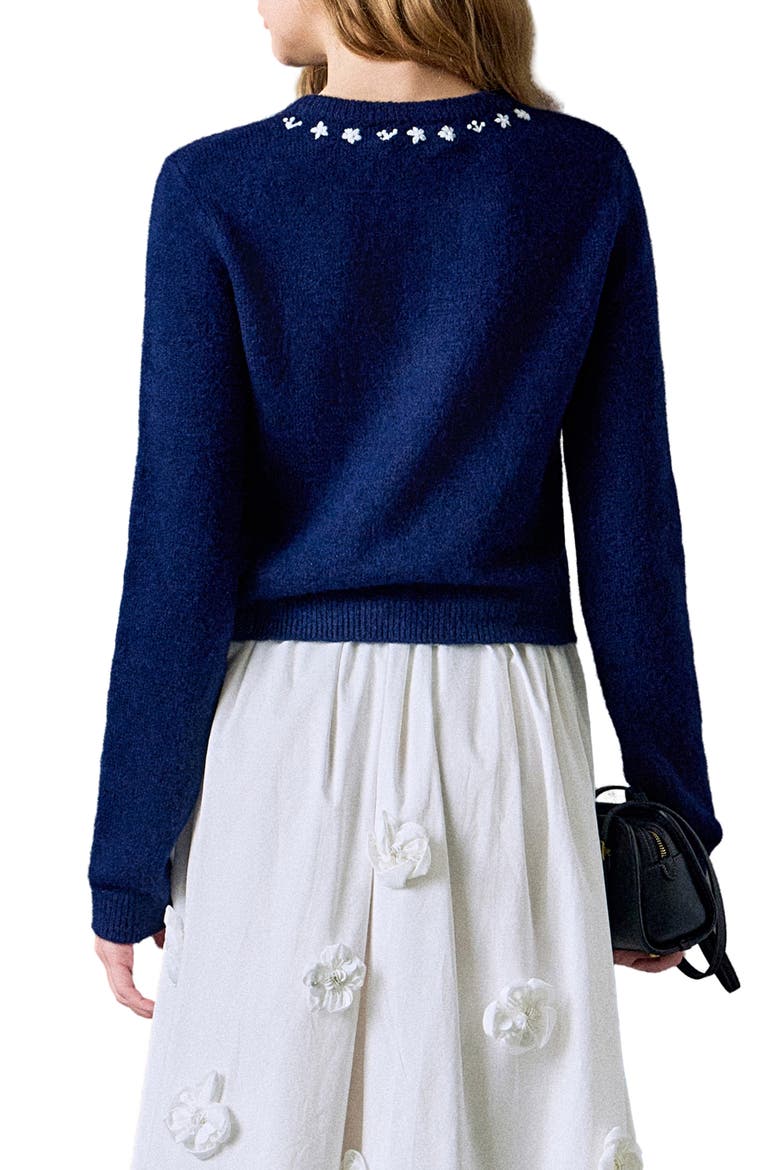 Floral Embroidered Cardigan, Alternate, color, NAVY/ WHITE