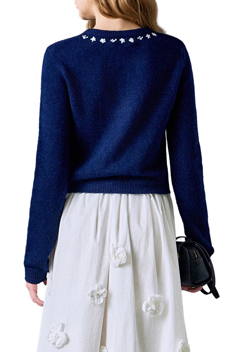 English Factory Floral Embroidered Cardigan, Alternate, color, Navy/ White