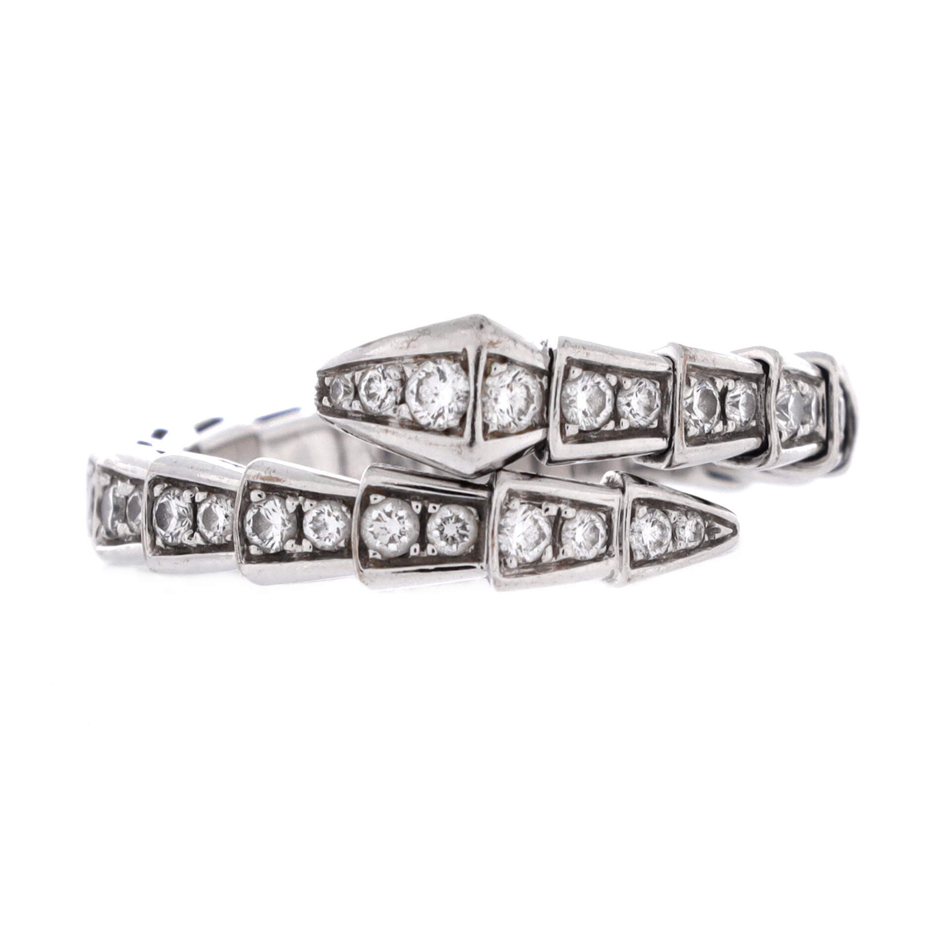 Serpenti Viper One-Coil Ring 18K White Gold and Pave Diamonds, Main, color, Metallic Gold