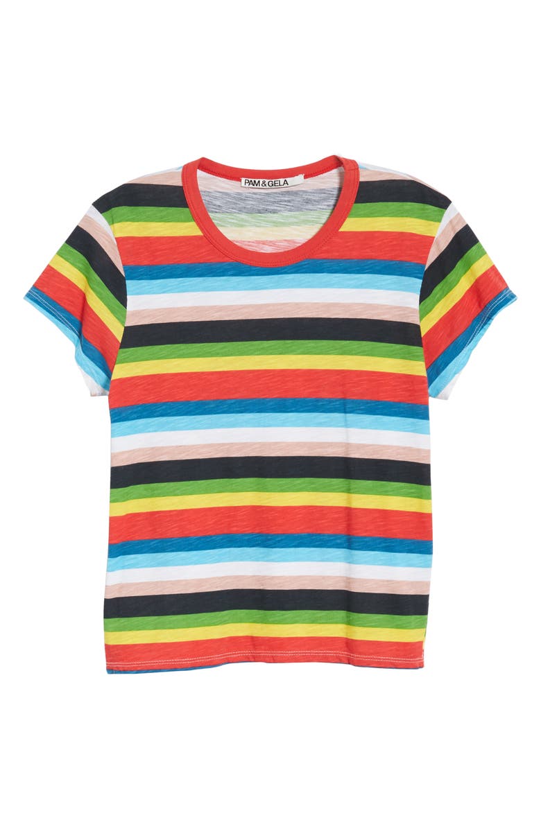 Pam & Gela Rainbow Stripe Ringer Tee, Alternate, color, 