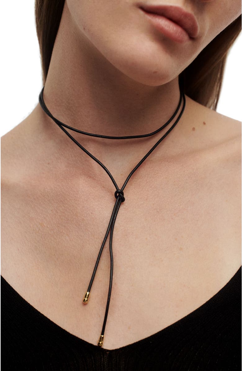 PDPAOLA Dana Leather Bow Necklace, Alternate, color, Black